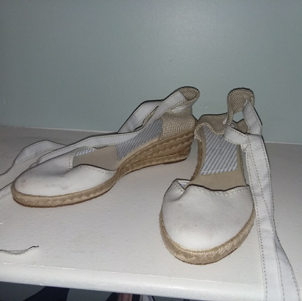 White lace up crochet espadrilles